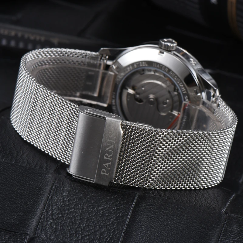 Часы наручные Parnis Мужские механические Автоматические с календарем и сетчатым