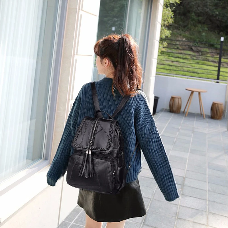 

1 PCS Backpack women's PU large capacity multifunctional leisure simple backpack black student chic travel bag