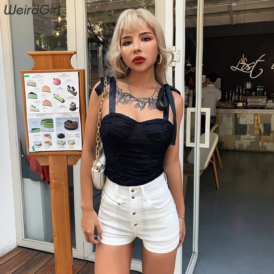 Whatiwear Для женщин бретели Sexy с лямкой на шее двойным бантом клуб кружевные