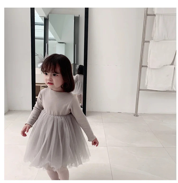 Autumn cute baby girls fashion mesh patchwork princess dress kids long sleeve Ball Gown children party dresses | Детская одежда и
