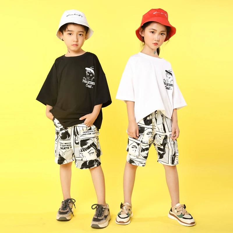 Детская одежда в стиле хип-хоп белые повседневные футболки топы штаны для