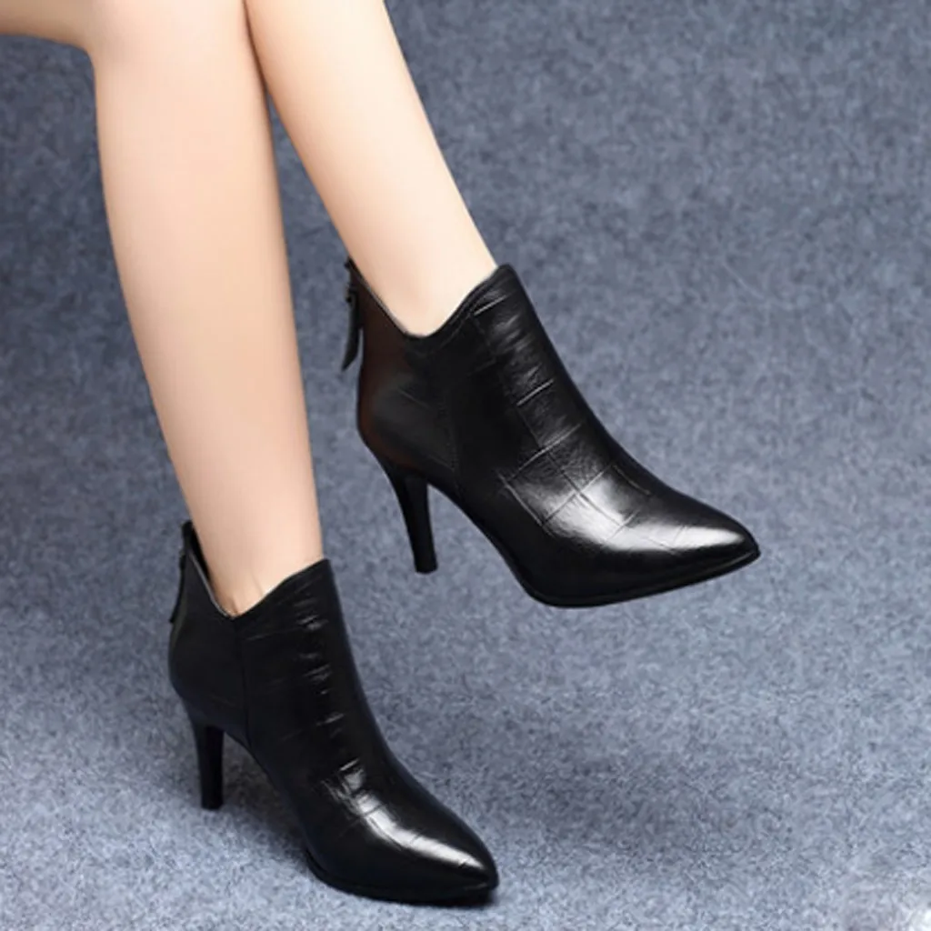 Женские ботинки на молнии сзади ботильоны шпильке повседневные с острым носком |