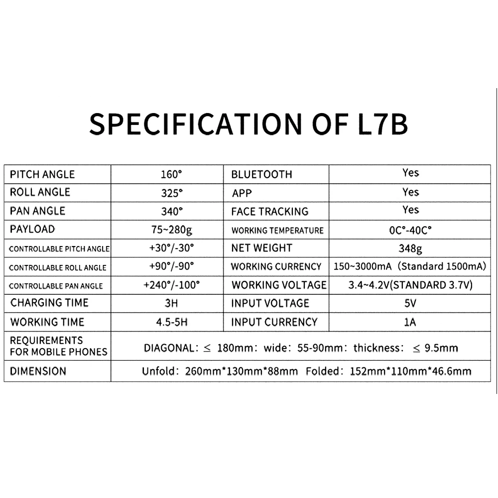 

L7B Phone Stabilizer 3-Axis Handheld Tripods Bluetooth Connect Portable Chargeable Mobile Gimbal for phone photography