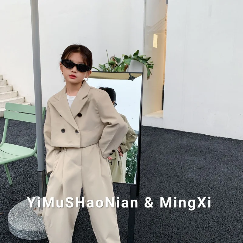 

Children's clothing 2021 autumn new style children's suit girl's short jacket trousers two-piece set
