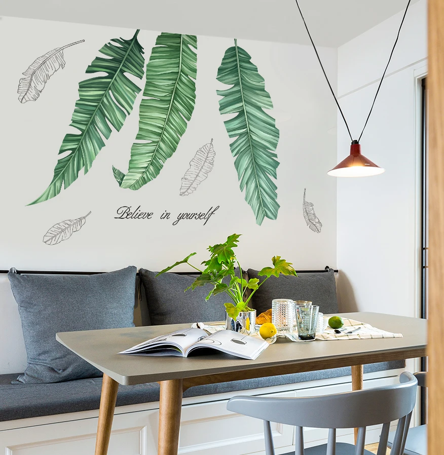 

[ heatboywade ]Large Green Banana Leaf Wall Stickers Home Decor Living room Decoration Self-adhesive Bedroom Decor Wall Decals
