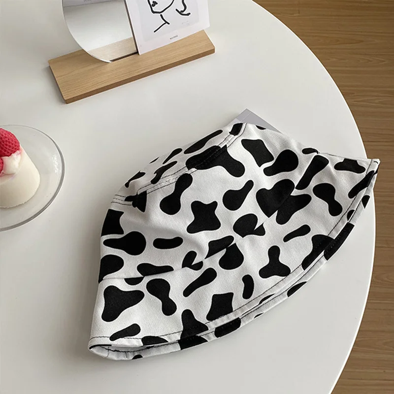 2020 New Fashion Cow Print Hat White Black Bucket Hat Fisherman Caps Summer Hats For Women Panama Sun hat