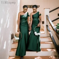yiminpwp dark green mermaid bridesmaid dresses one shoulder floor length appliques wedding guest party gowns maid of honor dress
