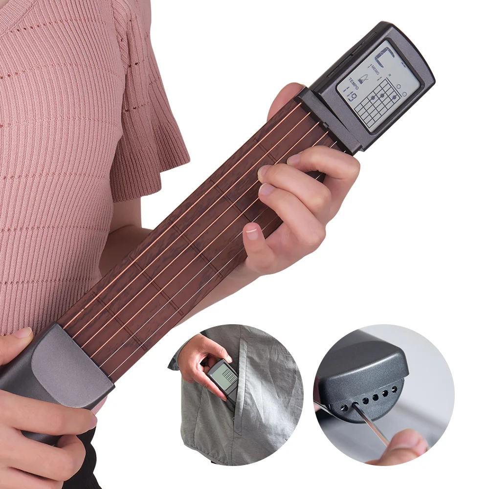 

Portable Guitar Pocket-Guitar Practice LCD Musical Stringed Instrument Chord Trainer Tools for Beginner Tool