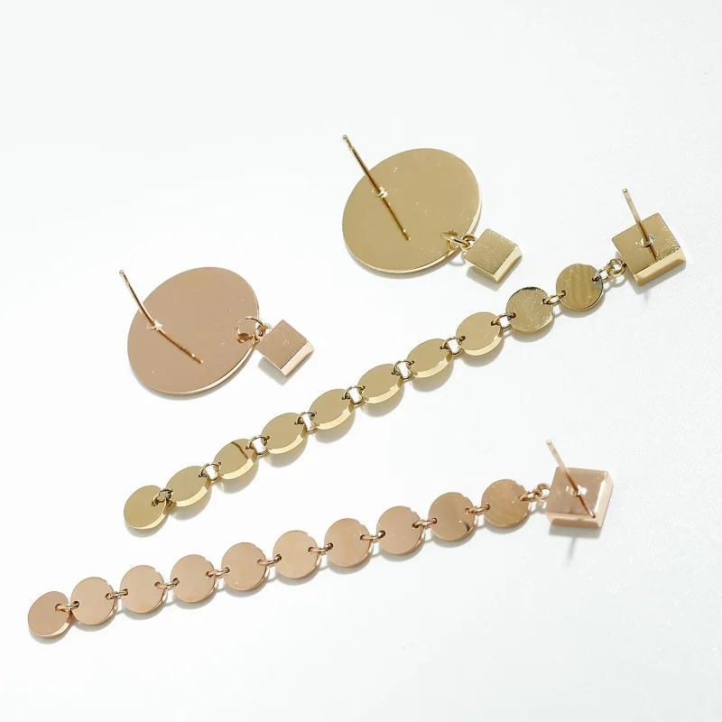 Yhpup Trendy Brand Asymmetry Round Geometric Dangle Earrings Long Chain Temperament Earrings for Women Party Jewelry Gift