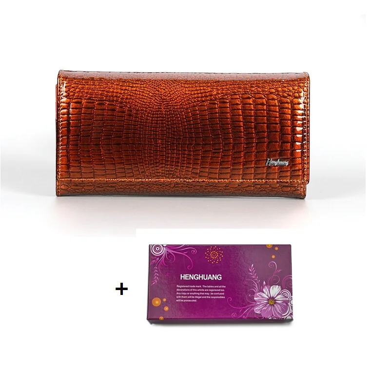 brown with box Женский кошелек из натуральной кожи, роскошный бренд, женские кошельки, длинные женские кошельки из коровьей кожи, Аллигатор, Женский кошелек для монет - Цвет: brown with box