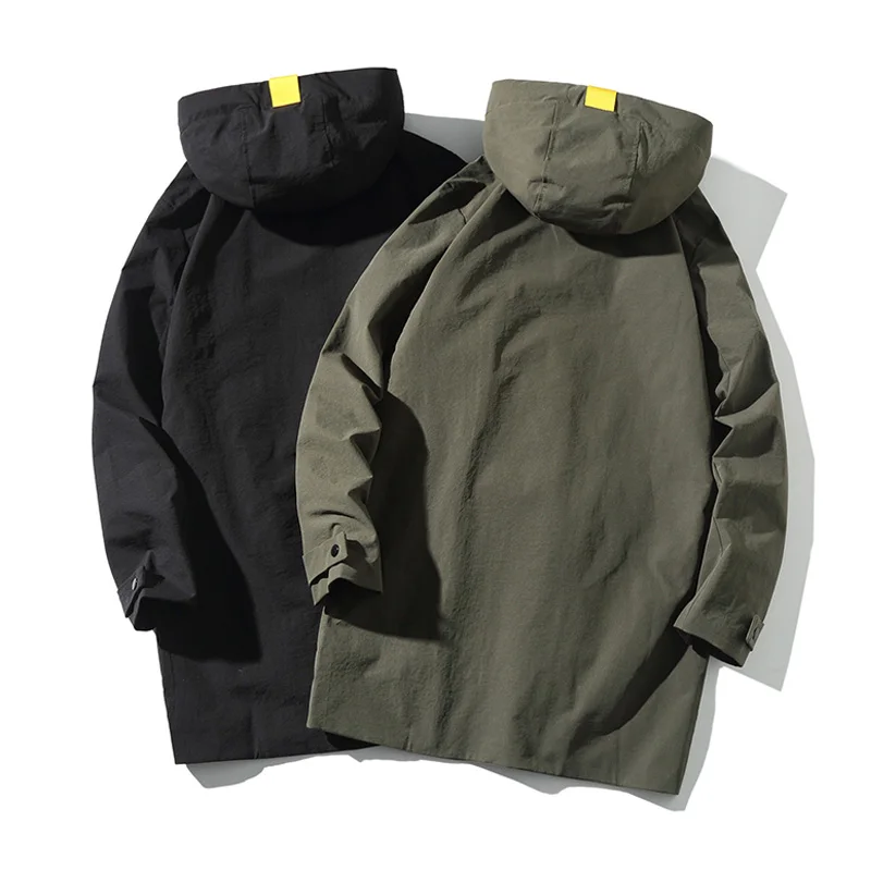 Мужская куртка осенняя новая тонкая длинная с капюшоном однотонная повседневная
