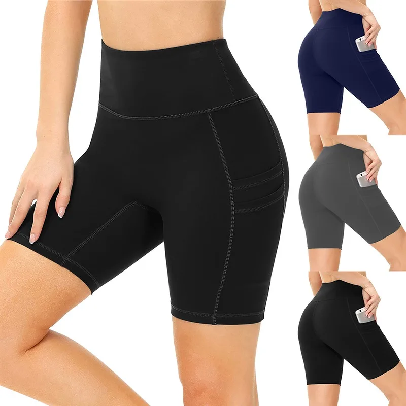 Women High Waist Sports Shorts Workout Running Gym Fitness Short Pants Female Yoga Shorts With Side Pocket Yoga Leggings