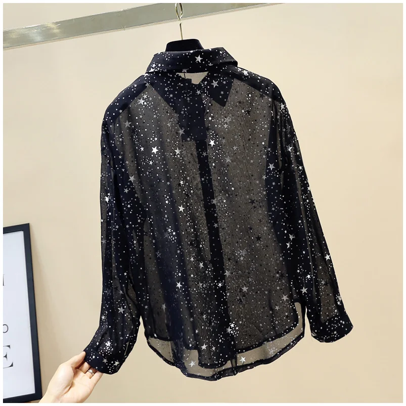 Шифоновые рубашки со звездами и бронзовым принтом Перспективная OL блуза с