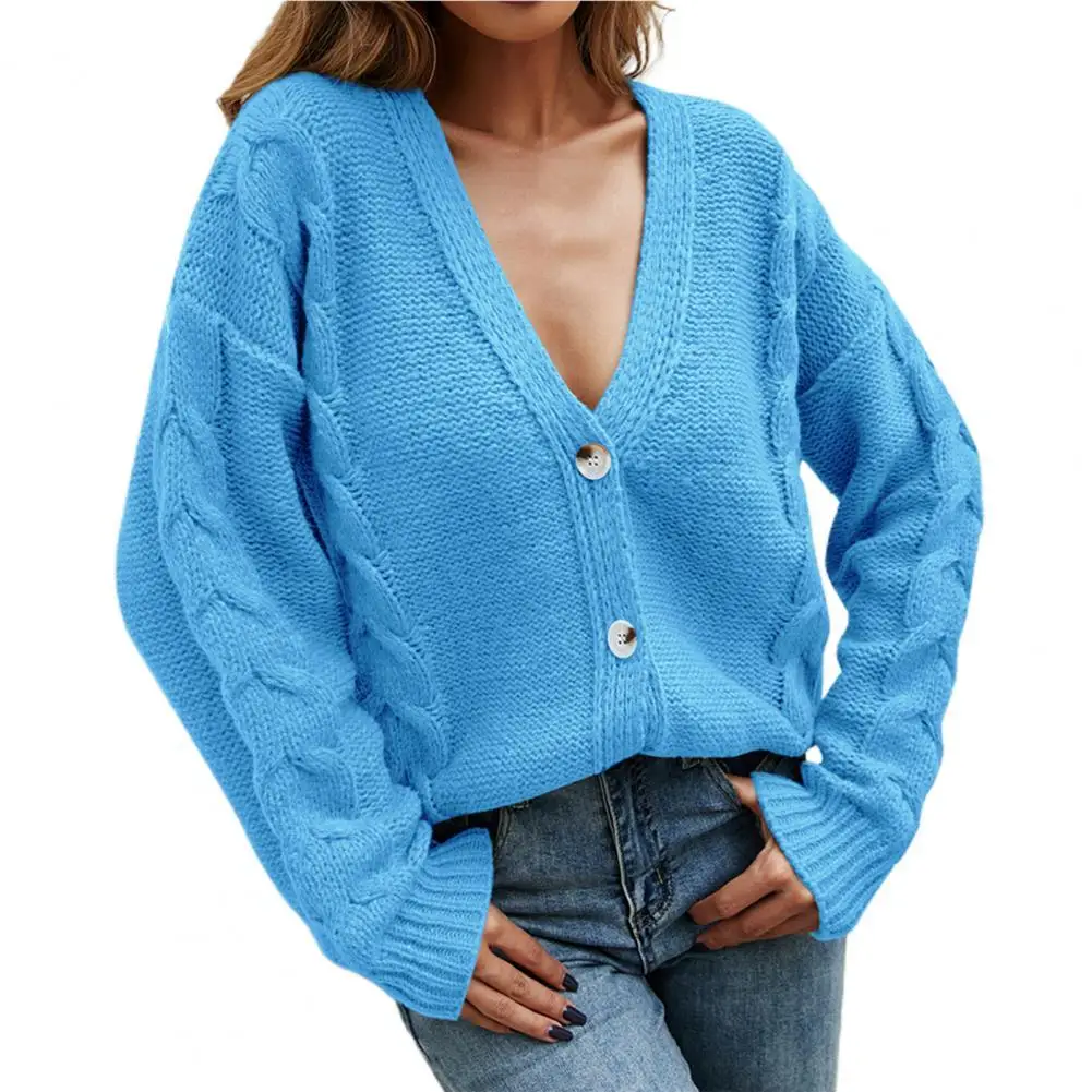 

Winter Women Sweater Cardigan Long Sleeve V Neck Single-breasted Pure Color Braided Lady Jumper Cardigan for Women's Clothing