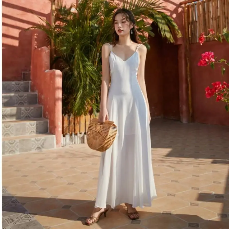 Платье женское длинное с открытыми плечами пикантная белая пляжная туника в