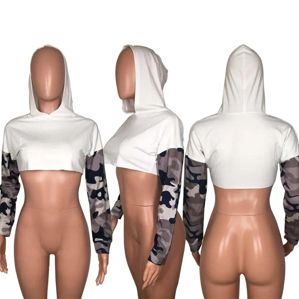 Повседневные короткие толстовки свитшот камуфляжный цвет укороченные топы в