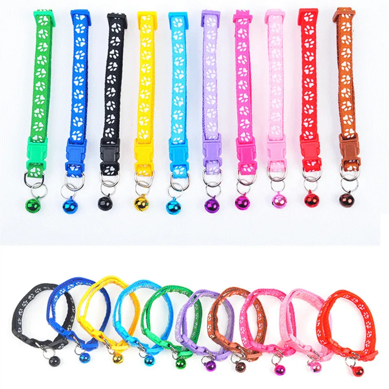 

New Cute Bell Collar For Cats Dog Collar Teddy Bomei Puppy Cartoon Funny Footprint Collars Leads Cat Accessories Animal Supplies