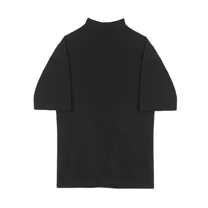 

LANMREM Women's New T-shirt Turtlenrck Short Sleeve Irregular Temperament Loose Fit Black Series Summer 2021 2P3161
