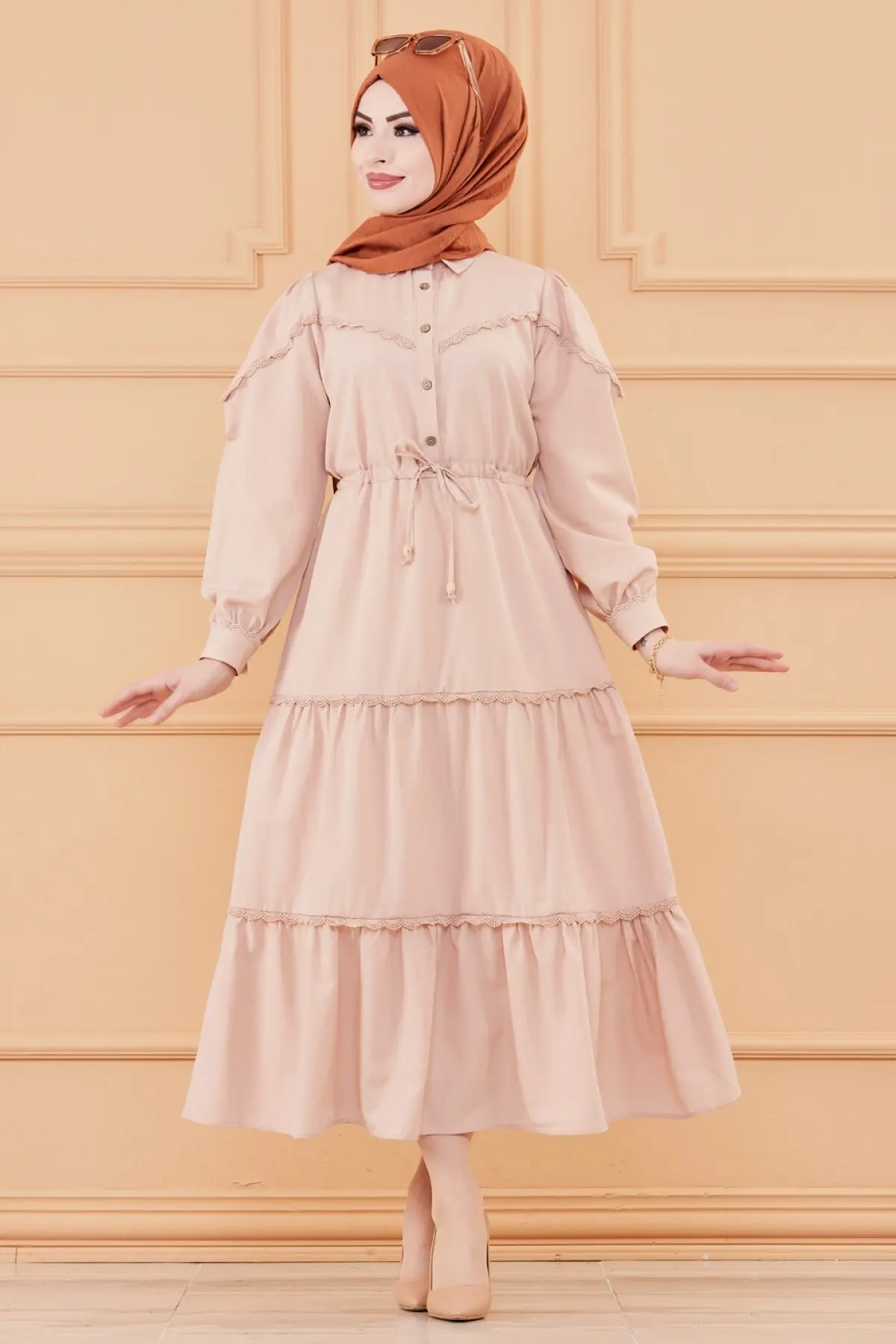 TUGBA Muslim Dress Long sleeve Lace Detail muslim dress code 2021 turkish gown hijab summer abaya femme abayas for women