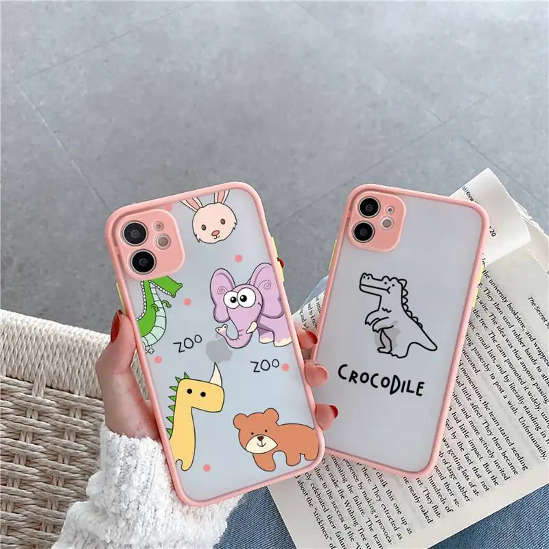 

Creative cute dinosaur Phone Case For iPhone 13 12 11 Mini Pro XR XS Max 7 8 Plus X Matte transparent Pink Back Cover