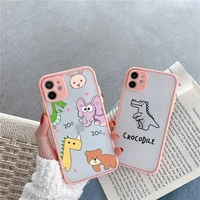 creative cute dinosaur phone case for iphone 13 12 11 mini pro xr xs max 7 8 plus x matte transparent pink back cover