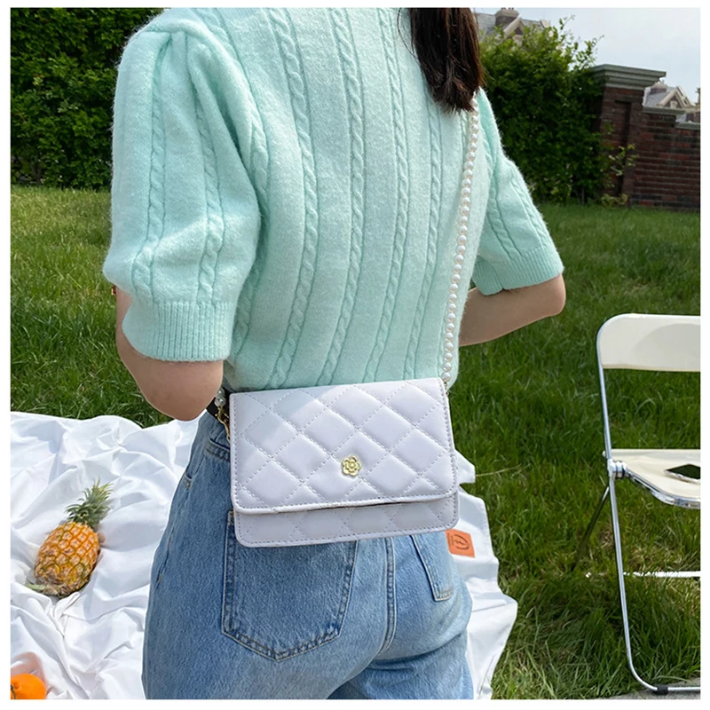 

2021 New Fashion Rhombus Pearl Crossbody Shoulder bag Women Pu Leather Mini Flap Crossbody Bag Casual Messager Bag Ladies Sac