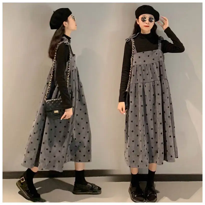 Осенние костюмы для беременных женщин модные юбки в горошек подтяжки