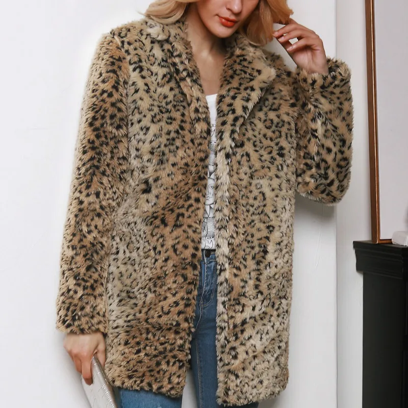 Леопардовое искусственное меховое пальто для женщин на осень и зиму плотное