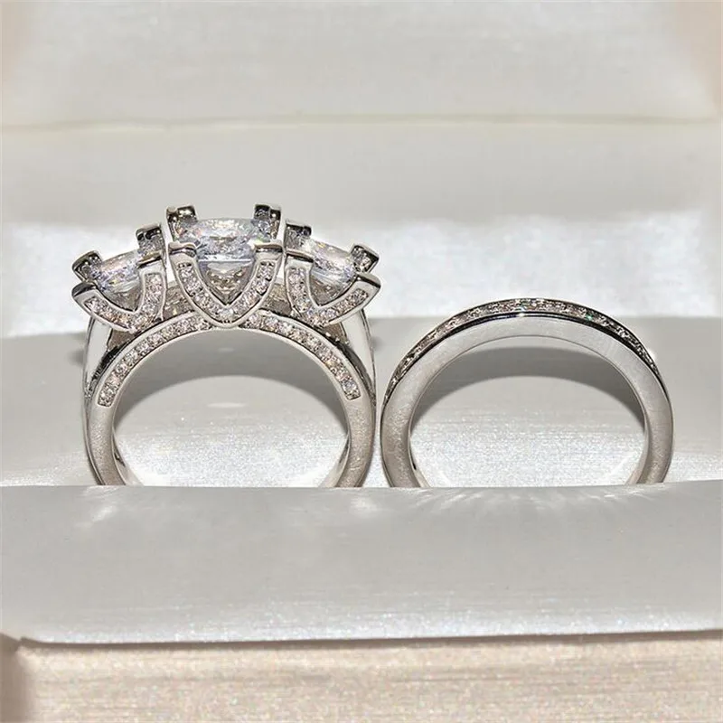 Размер 5-12 роскошные ювелирные изделия серебро 925 пробы три камня принцесса