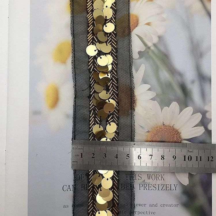 1 ярд золотые бусины блестки сетка кружевная лента блестящая отделка ткань