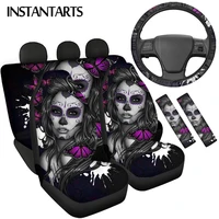 instantarts butterfly sugar skull print universal frontrear car seat cover washable steering wheel cover seatbelt protection