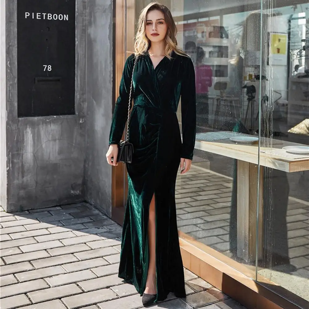 Женское длинное бархатное платье ZHDAOR Клубные вечерние платья макси с высоким