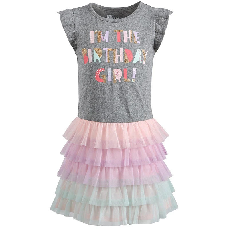 

Yatheen Little Girls 2T-6T Dress Fun and Sparkly Graphic Print Combines With Sweet Tiered Ruffles Kids Causal Dress For Girls