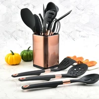 black gold kitchen cookware silicone kitchenware non stick plated cooking pot set spatula ladle egg beaters shovel utensils sets