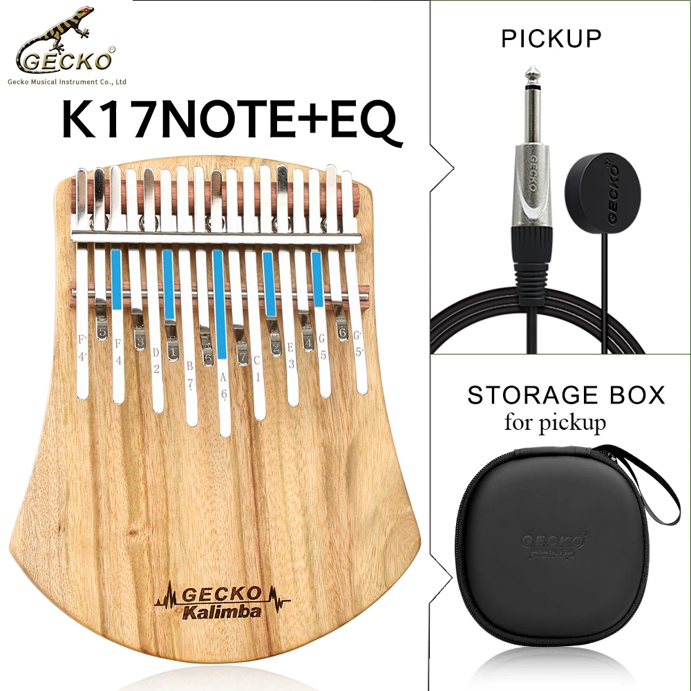 

Gecko Kalimba Thumb Piano 17 Keys High Quality Camphor Wood Body Musical Instrument With PICKUP Learning Book Tune Hammer