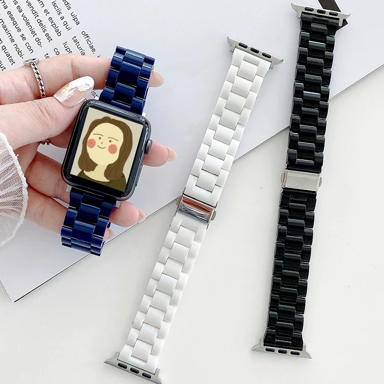 

Bracelet for Apple Watch Band 40mm42mm41mm45mm Plastic Watch Band for Iwatch Series 7 6 5 SE 4 3 Women PC Wristband Accessories