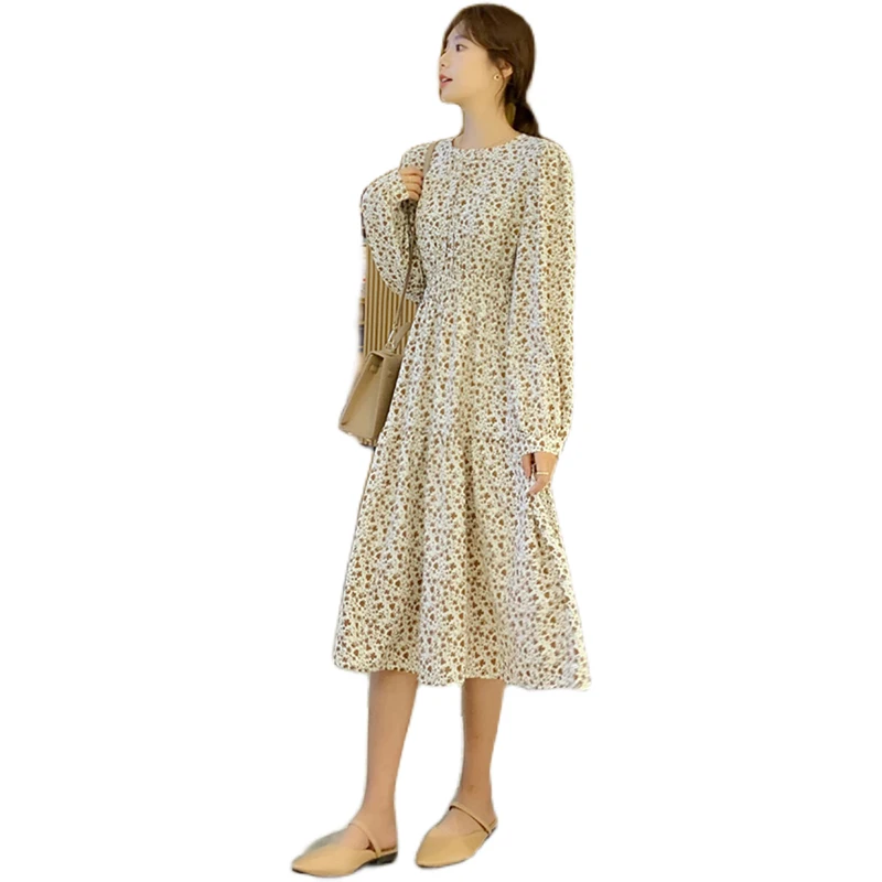 

Spring Summer 2021 Korean Elegant Long Sleeve Boho Casual Party Vacation Runway Vestidos New Women Chiffon Floral Dresses