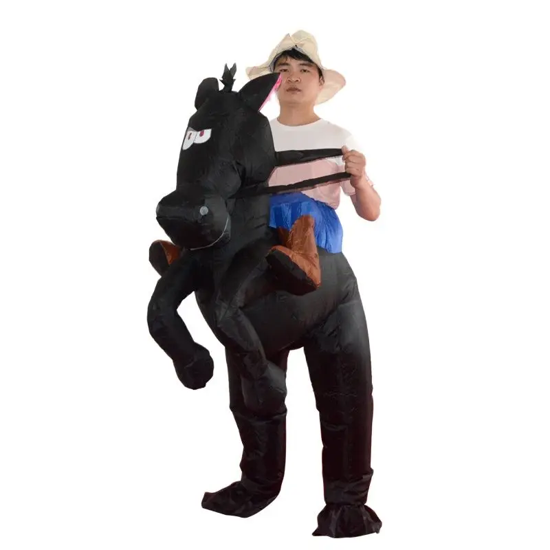 

Черный ковбойский конная Экипировка смешной надувной костюм Хэллоуин Карнавал косплей корова мальчик Райдер лошадь надувной костюм для вз...