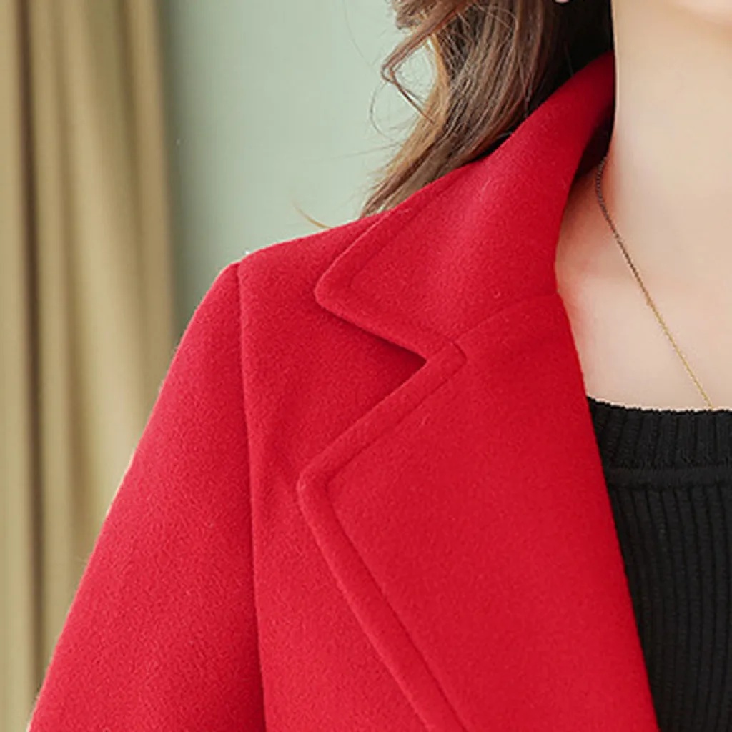 Женское длинное пальто на пуговицах элегантное шерстяное с отложным воротником