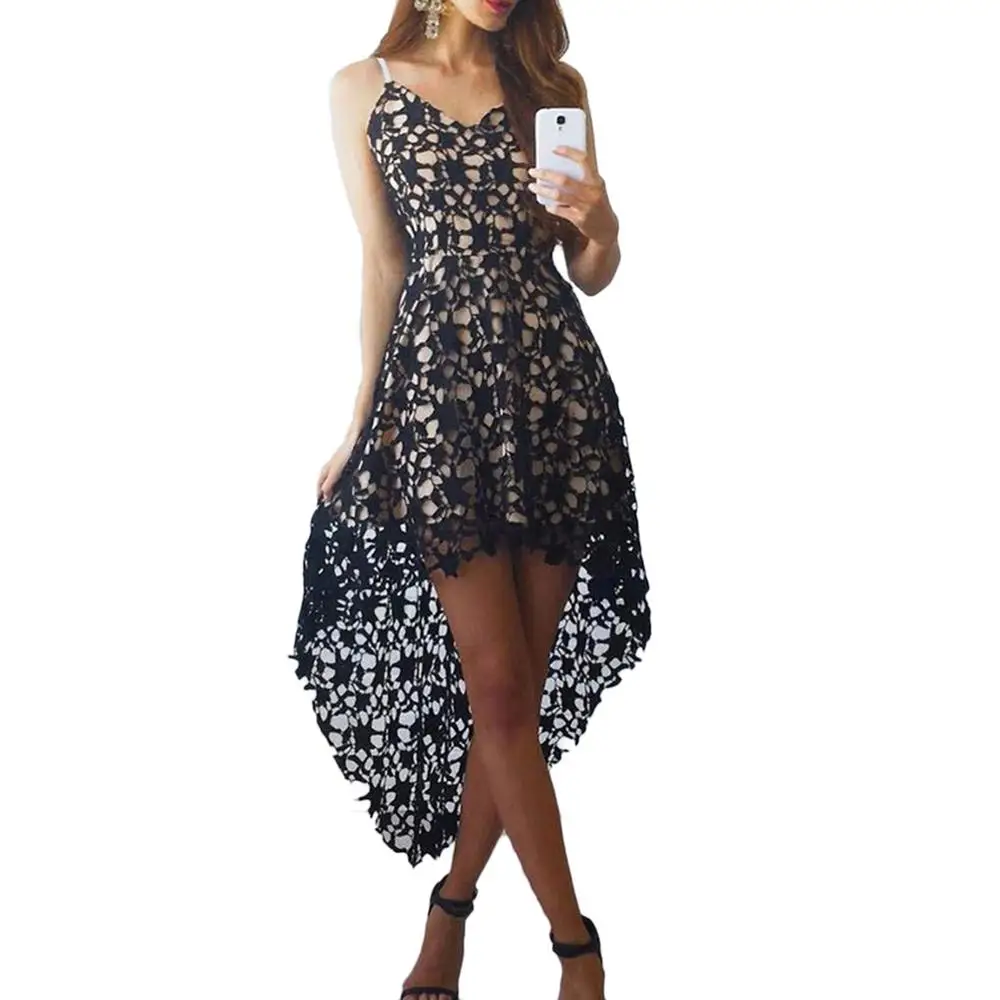 Женское летнее кружевное платье с открытой спиной и V образным вырезом|Женские