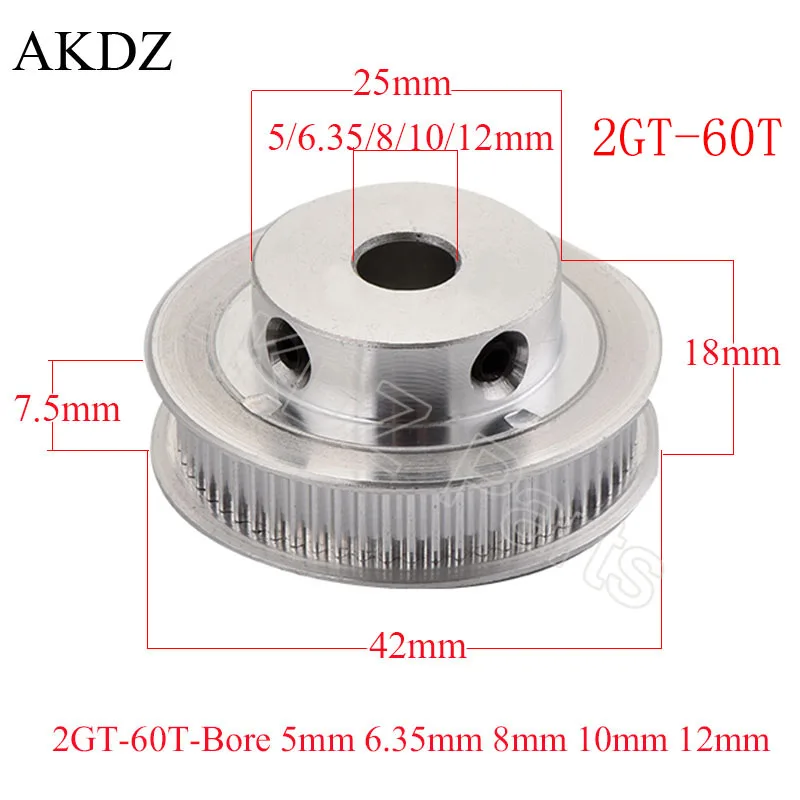60 teeth GT2 Timing Pulley Bore 5mm 6.35mm 8mm 10mm 12mm 14mm for belt width 6mm used in linear 2GT pulley 60Teeth 60T