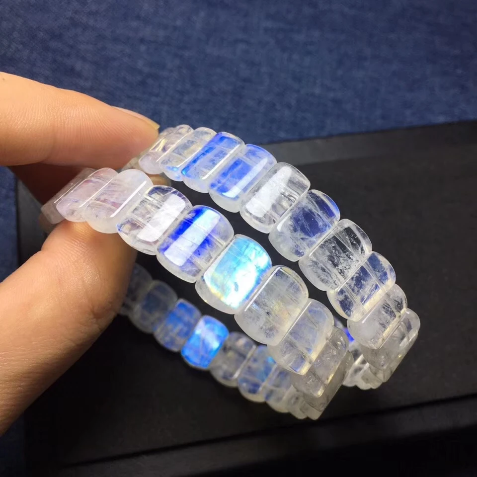 Естественный синий свет браслеты с лунным камнем белые самоцветы прямоугольные