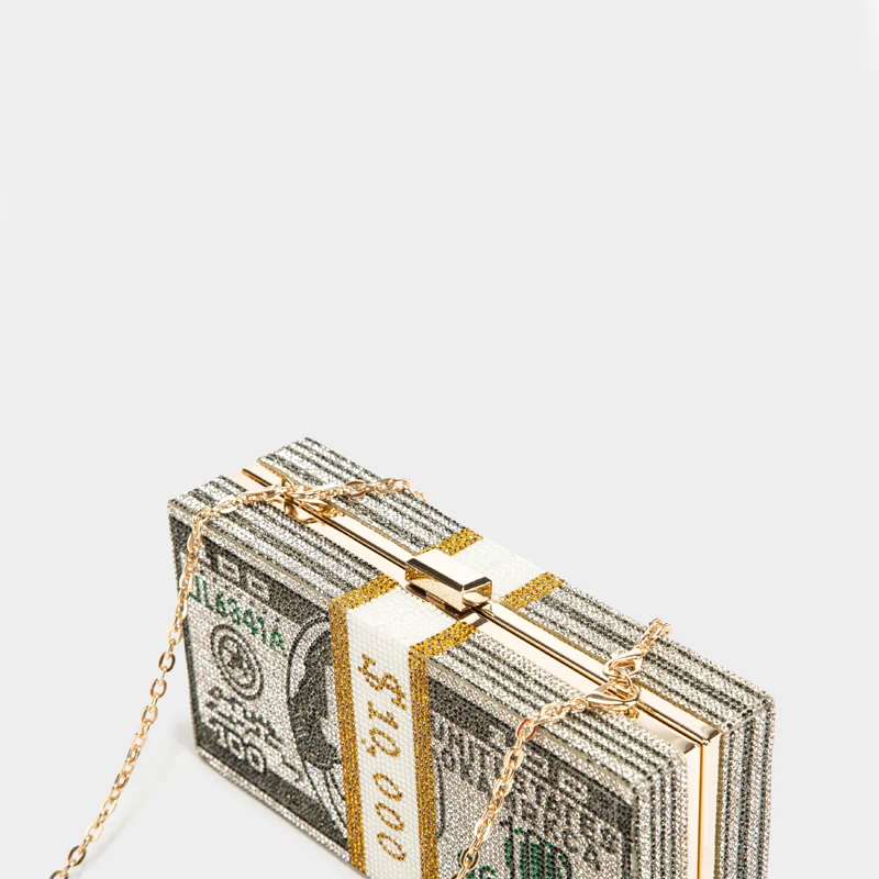 Роскошный Кристалл Клатч US10 000 доллар кошелек горный хрусталь Bling Money Bill кошельки|