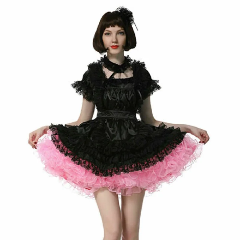 

Black Neck Adult Sissy French Maid Ruffle Dress Custom Customizable