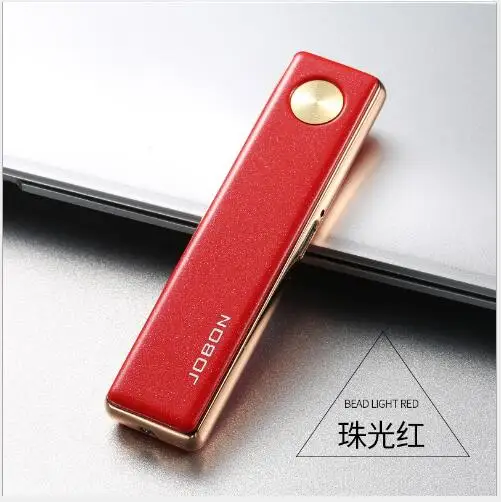 Jobon USB Зажигалка, ультра тонкая ветрозащитная металлическая зажигалка, Электронная зажигалка подарочная упаковка - Цвет: Красный