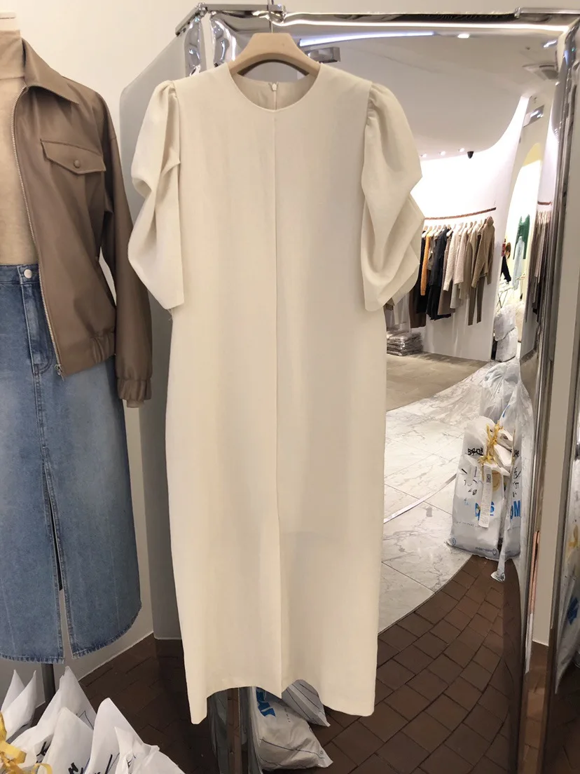 

Women Summer Casual Solid Color O Neck Casual Puff Short Sleeve Loose Dress 2021 Fashion Female Clothes Vestidos