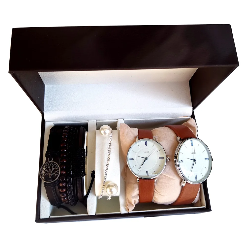 Fashion Couple Quartz Watch Set Men&Women Simple Leather Waterproof Wristwatches Clock With Bracelets Gift Box Relogio Feminino