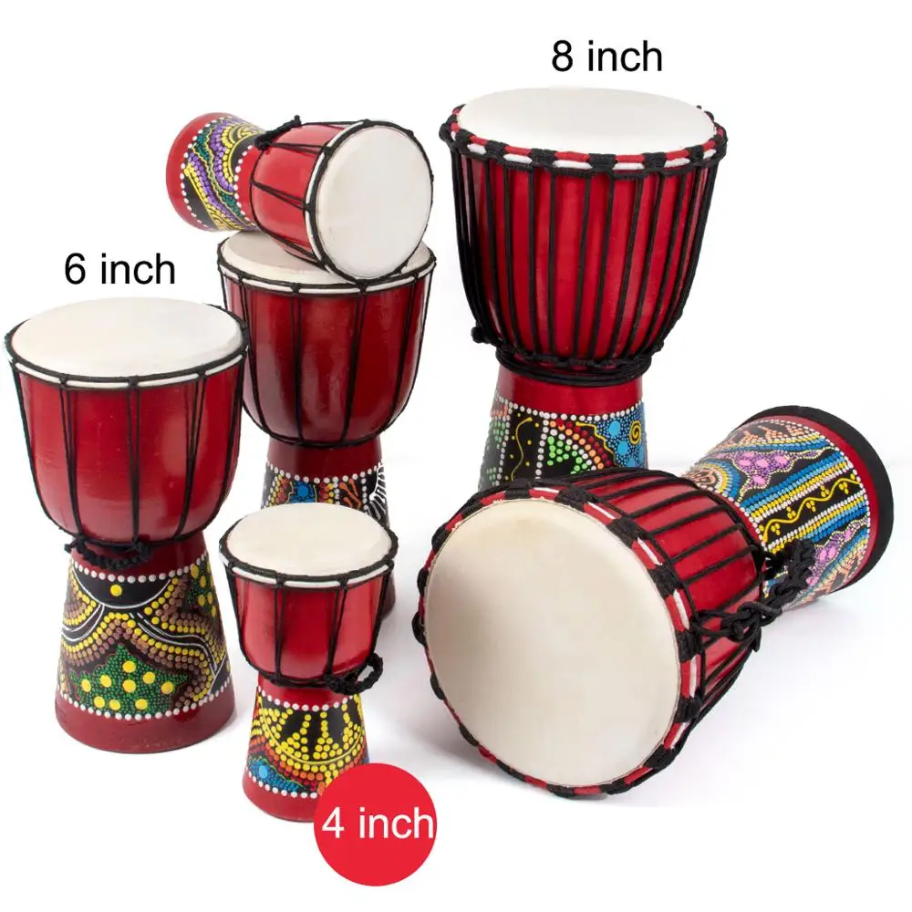 Djembe Африканский ручной барабан твердое красное дерево стандарт 4/6 дюйма козья