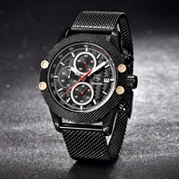 benyar sport chronograph fashion watches men mesh rubber band waterproof luxury brand quartz watch gold saat dropshipping