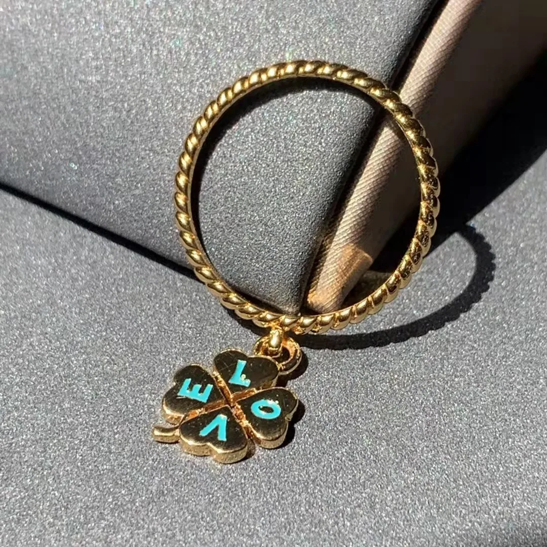 

Sterling Silver Ring for Women Fashion Temperament Lucky Grass Lake Blue Thread Summer Style Gift Jewelry